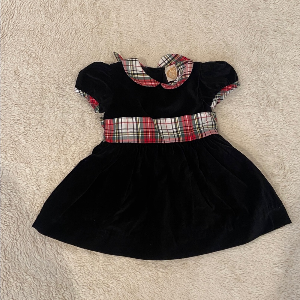 The Beaufort Bonnet Company Cindy Lou Sash Velveteen Dress Plaid Holiday 2T